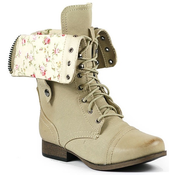 Wild Diva Shoes - Wild Diva Beige/Tan Combat Boots